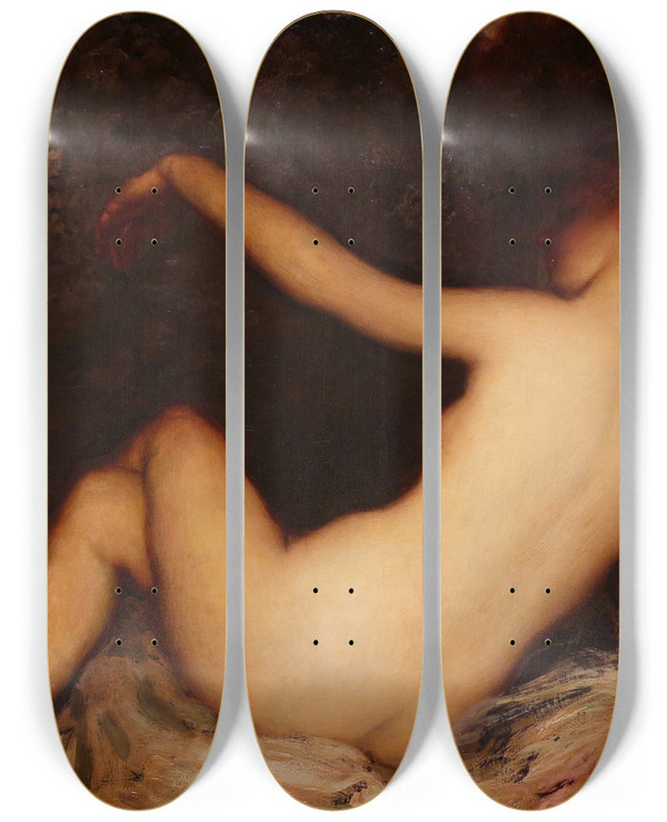 Triptych art skateboard deck of Arthur Bowen Davies The Butterfly by Arthur Bowen Davies (1862-1928)