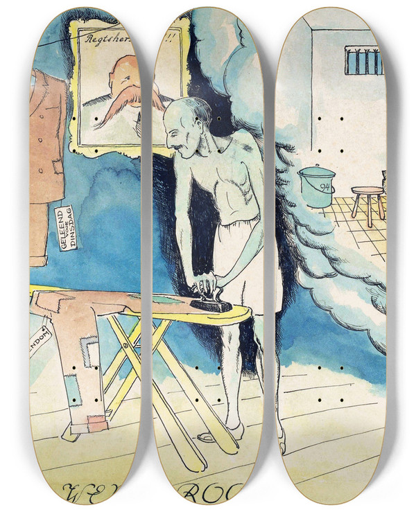 Triptych art skateboard deck of Eduard Veterman Illegale Wensdroom by Eduard Veterman (1901-1946)