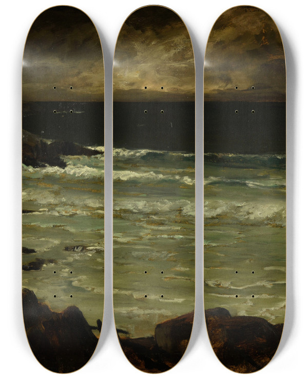Triptych art skateboard deck of Charles Cottet Temps Dorage Sur La Mer by Charles Cottet (1863-1925)