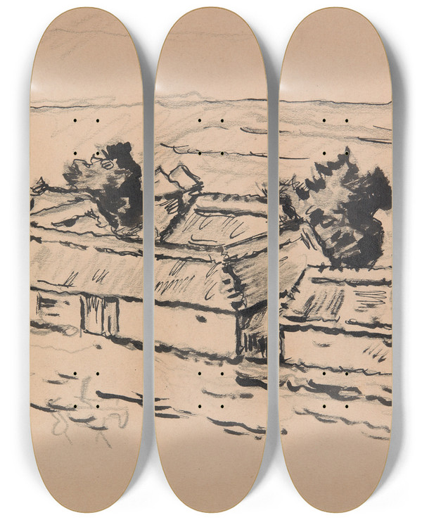 Triptych art skateboard deck of Ivan Ivanec Zagroda by Ivan Ivanec (1893-1946)
