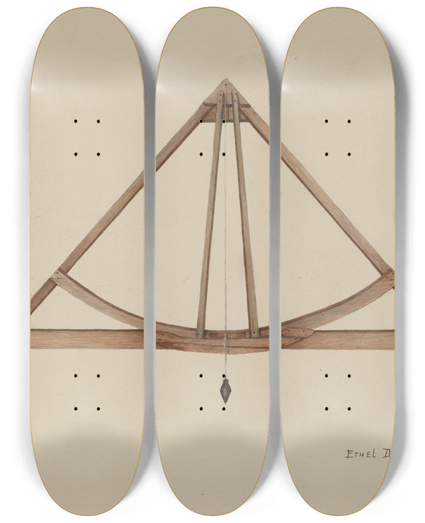 Triptych art skateboard deck of Ethel Dougan Road Level by Ethel Dougan