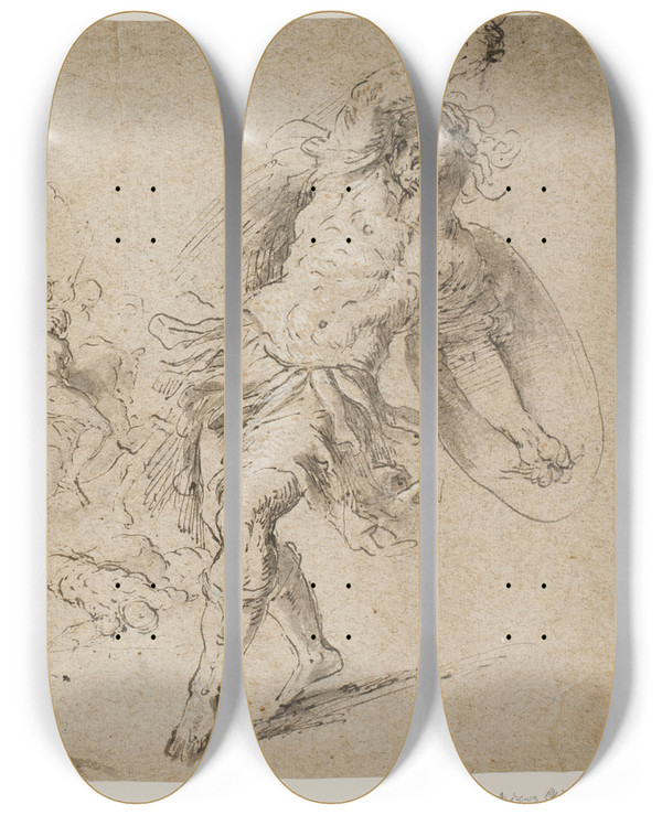 Triptych art skateboard deck of Jacopo Palma Il Giovane David Og Goliath by Jacopo Palma Il Giovane (1548-1628)