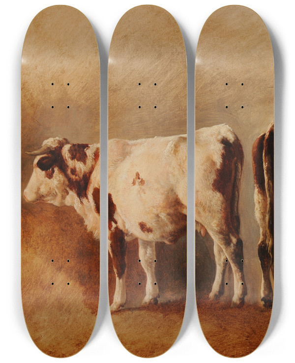 Triptych art skateboard deck of Jacquesraymond Brascassat Tude De Vache by Jacques Raymond Brascassat (1804-1867)