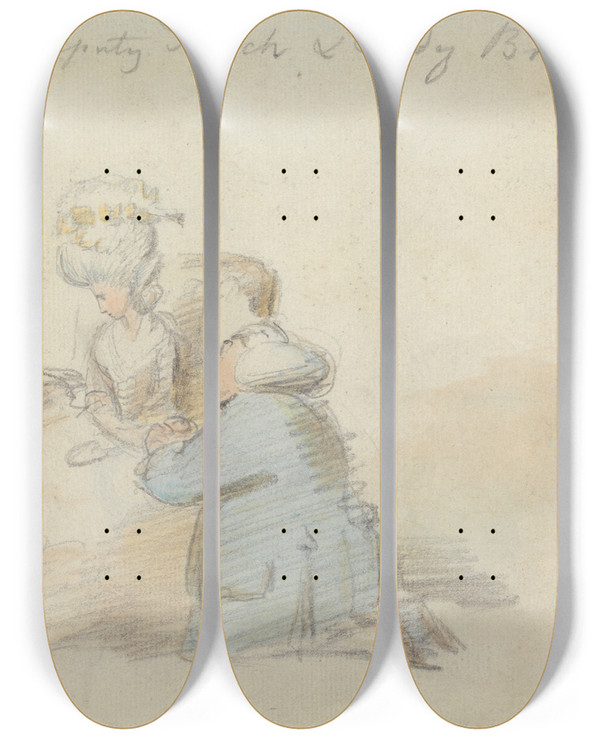 Triptych art skateboard deck of Nathaniel Dance Holland The Proposal by Nathaniel Dance Holland (1735-1811)