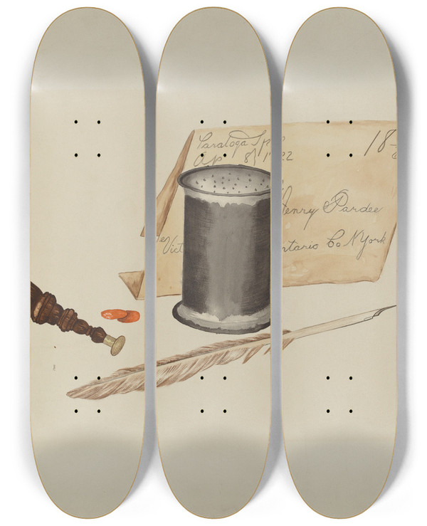 Triptych art skateboard deck of Jessie M Youngs Sand Shaker by Jessie M Youngs