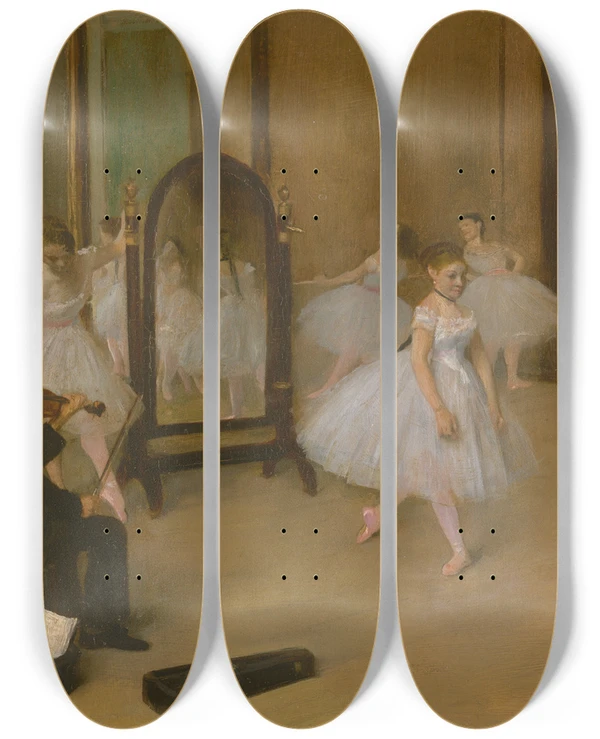 Triptych art skateboard deck of Edgar Degas The Dancing Class by Edgar Degas (1834-1917)
