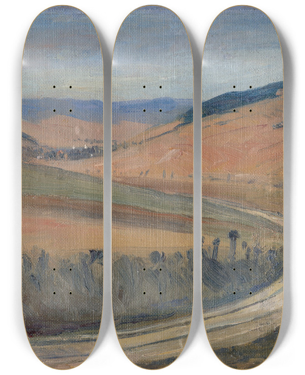 Triptych art skateboard deck of Jozef Hanula Study Of Spi Landscape_2 by Jozef Hanula (1863-1944)