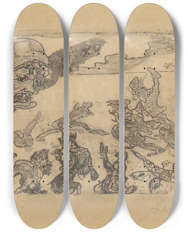 Triptych art skateboard deck of James Ensor Het Spook_2 by James Ensor (1860-1949)