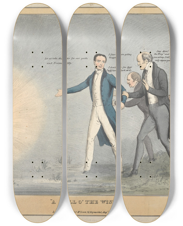 Triptych art skateboard deck of John Doyle A Will O The Wisp by John Doyle (1939)