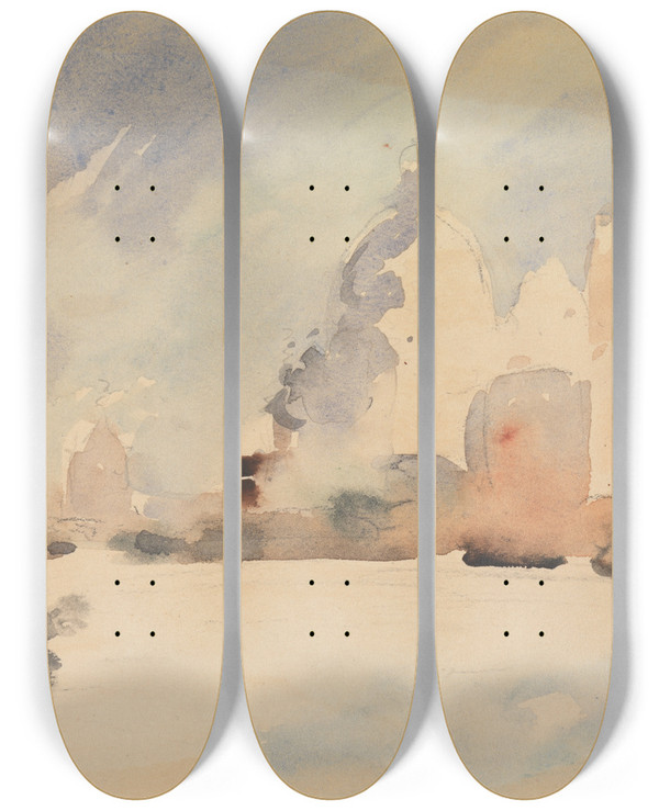 Triptych art skateboard deck of Hercules Brabazon Brabazon Santa Maria Della Salute Venice_3 by Hercules Brabazon Brabazon (1821-1906)