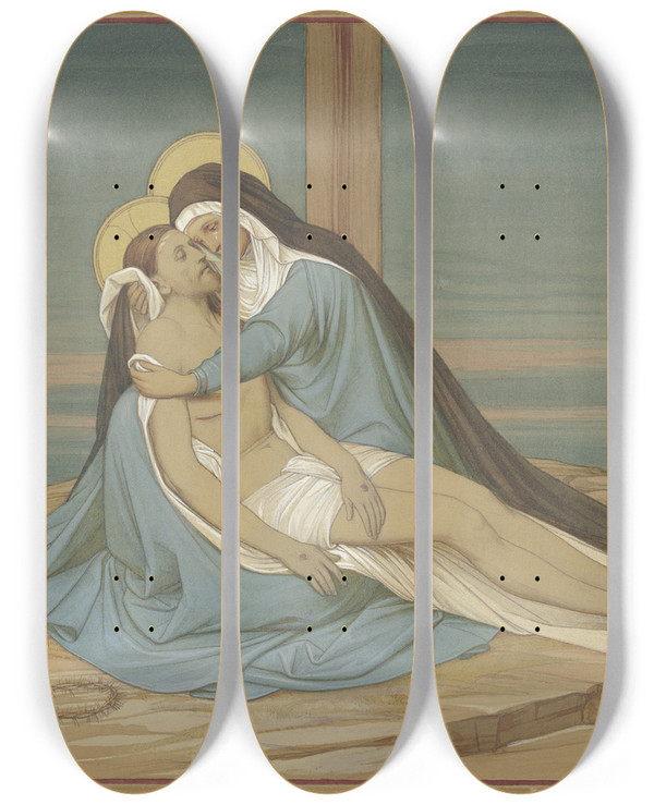 Triptych art skateboard deck of Eduard Von Steinle Piet by Eduard Von Steinle (1810-1886)