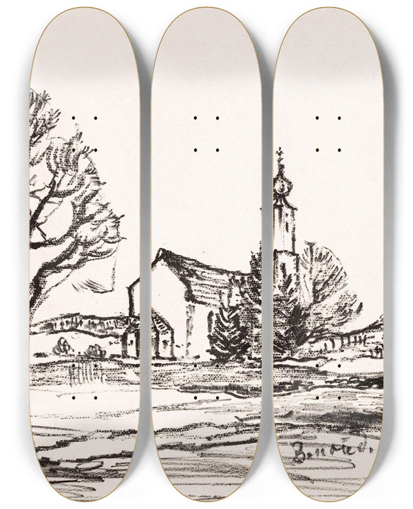 Triptych art skateboard deck of Henri Braakensiek Bernried by Henri Braakensiek (1891-1941)