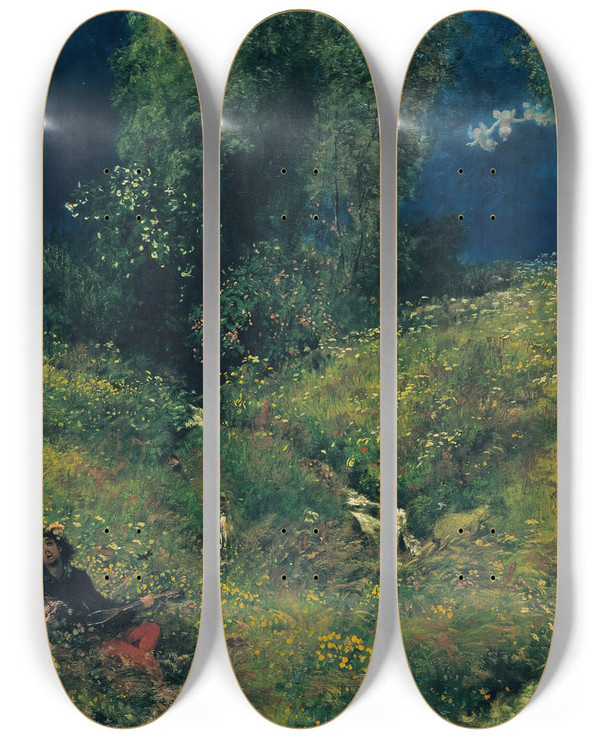 Triptych art skateboard deck of Hans Thoma Summer by Hans Thoma (1839-1924)
