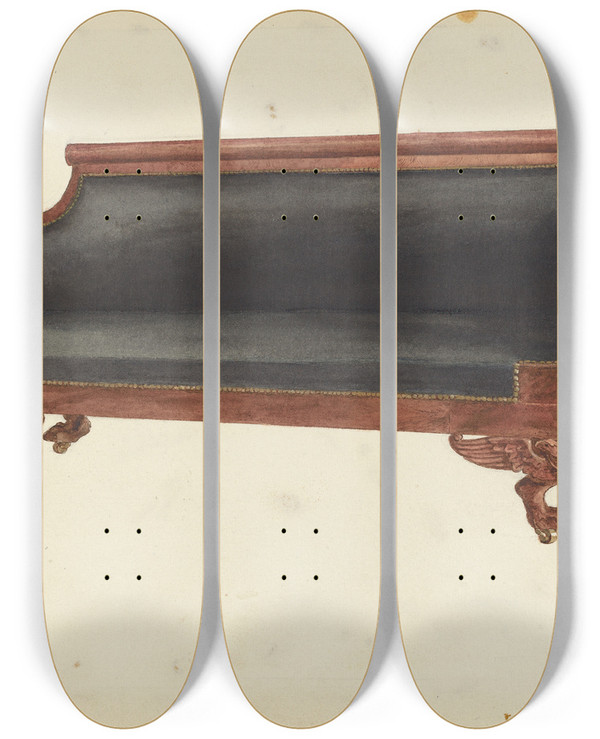 Triptych art skateboard deck of Elizabeth Curtis Sofa by Elizabeth Curtis