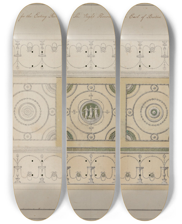 Triptych art skateboard deck of Robert Adam Headfort House Ireland Eating Parlor Ceiling by Robert Adam (1728-1792)