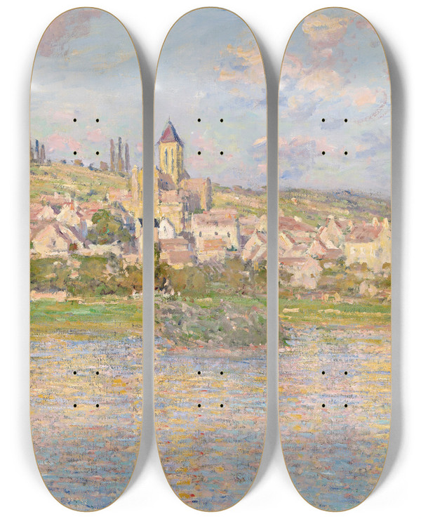 Triptych art skateboard deck of Claude Monet Vtheuil_2 by Claude Monet (1840-1926)