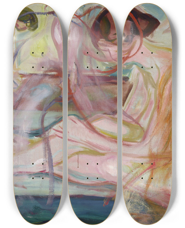 Triptych art skateboard deck of Edvard Munch Women In The Bath by Edvard Munch (1863-1944)