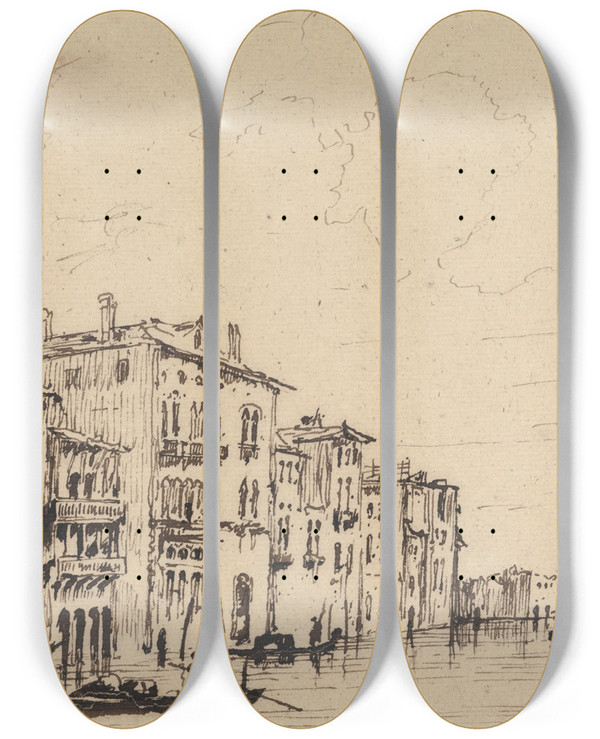 Triptych art skateboard deck of John Henderson Venetian Scene by John Henderson (1764-1843)
