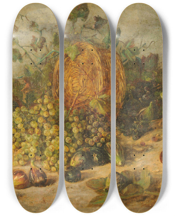 Triptych art skateboard deck of Martn Boneo Still Life Figs by Martin Boneo