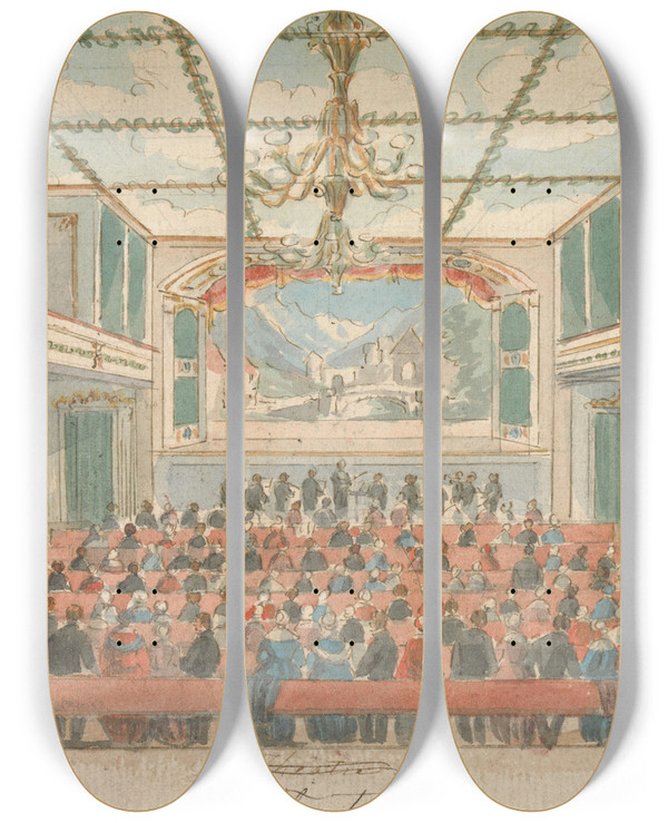 Triptych art skateboard deck of William Henry Brooke Theatre by William Henry Brooke (1772-1860)