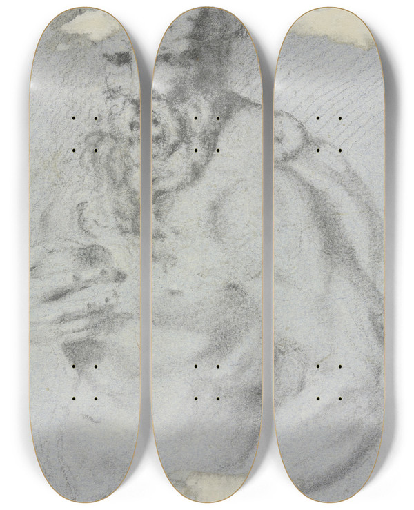 Triptych art skateboard deck of Gaspare Diziani Heiliger Hieronymus Fragment by Gaspare Diziani (1689-1767)