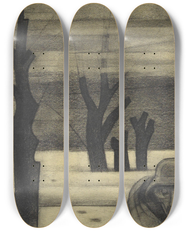 Triptych art skateboard deck of Karl Wiener Winter by Karl Wiener (1901-1949)