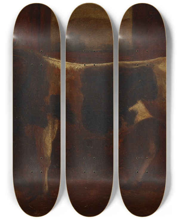 Triptych art skateboard deck of Abbott Handerson Thayer A Prize Bull by Abbott Handerson Thayer (1849-1921)