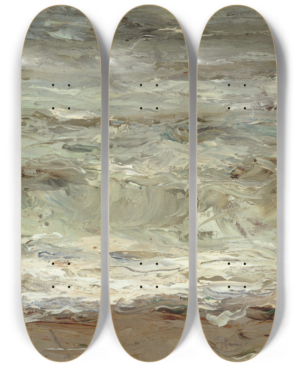 Triptych art skateboard deck of Alfred Philippe Roll La Vague by Alfred Philippe Roll (1846-1919)