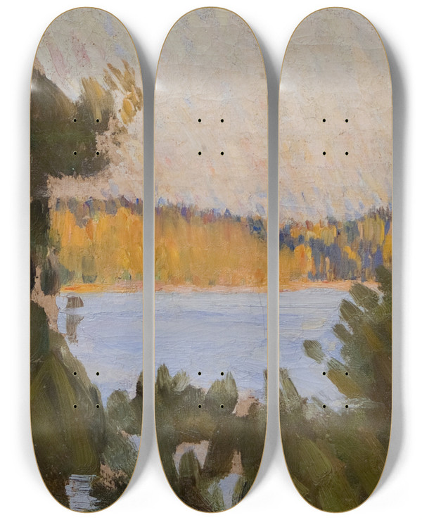Triptych art skateboard deck of Richard Bergh Beach At Sbyholm by Richard Bergh (1858-1919)