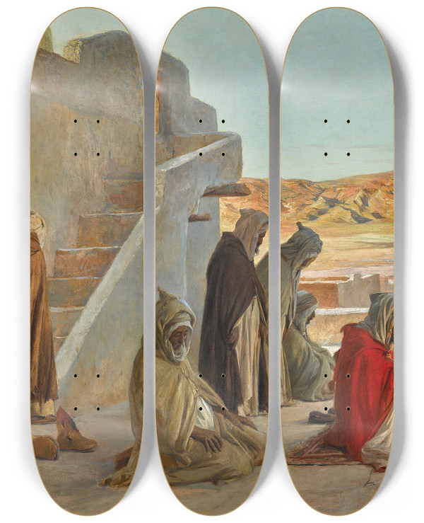 Triptych art skateboard deck of Eugne Girardet Evening Prayers by Eugene Girardet (1853-1907)