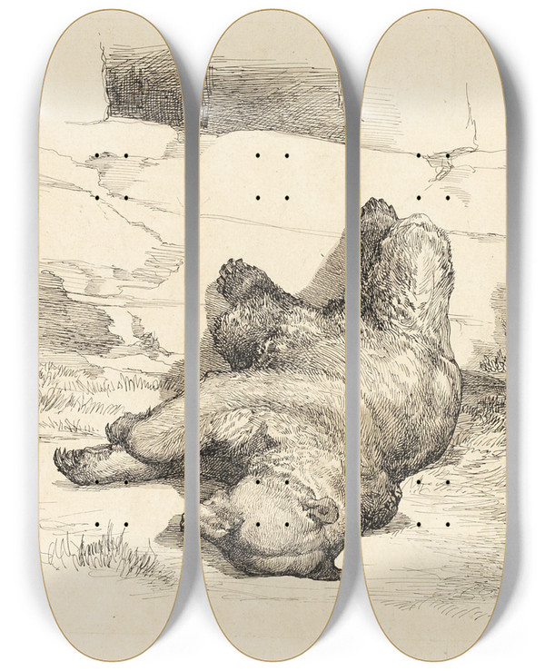 Triptych art skateboard deck of Auguste Andre Lanon Russian Bear by Auguste Andre Lancon (1836-1887)