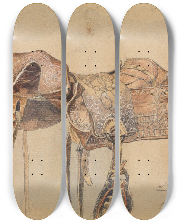 Triptych art skateboard deck of Ferdinand Keller Brasilianischer Sattel by Ferdinand Keller (1842-1922)