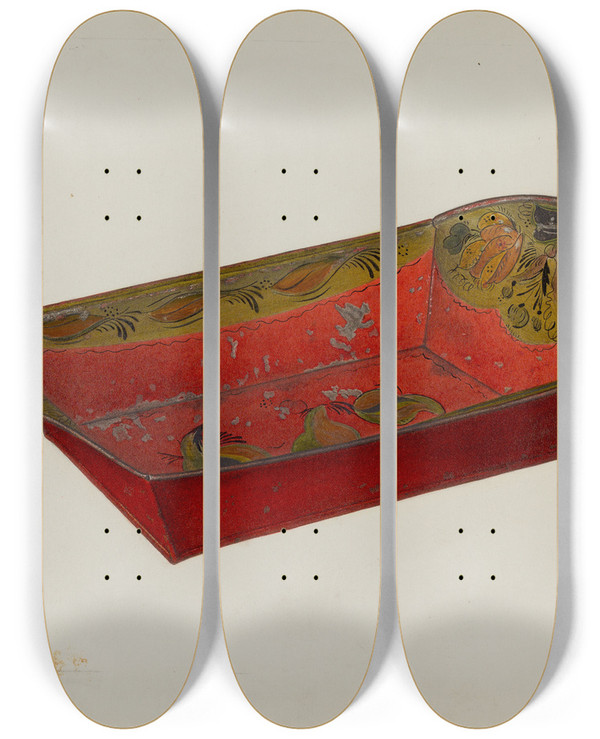 Triptych art skateboard deck of Mildred Ford Toleware Bread Tray_3 by Mildred Ford (20-)