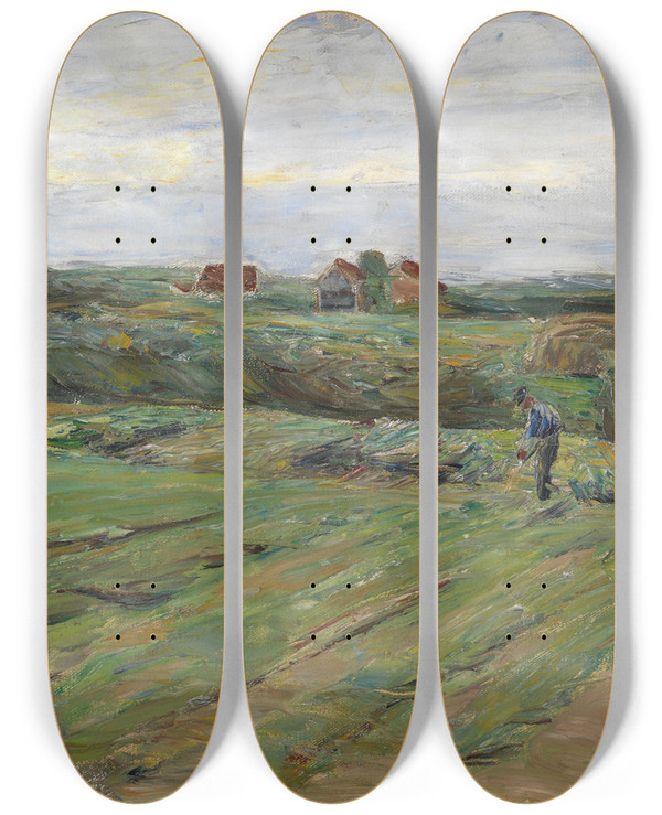 Triptych art skateboard deck of Max Liebermann Erntefeld by Max Liebermann (1847-1935)