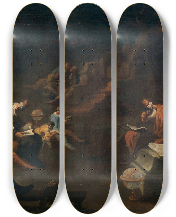 Triptych art skateboard deck of Genoese School The Astronomers by Genoese School