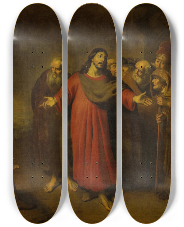 Triptych art skateboard deck of Adam Camerarius Christ And The Centurion by Adam Camerarius (1629-1666)