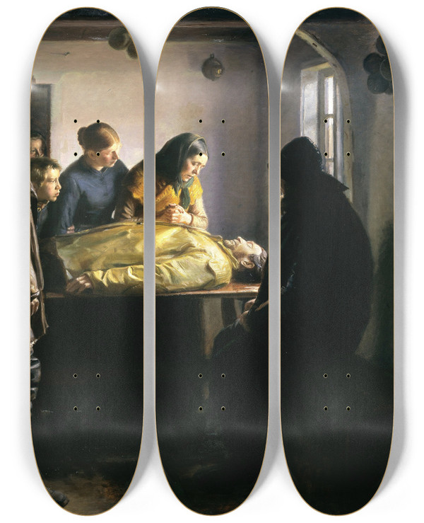 Triptych art skateboard deck of Michael Ancher Den Druknede by Michael Ancher (1849-1927)