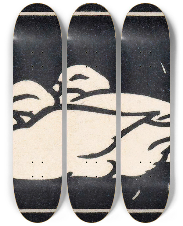 Triptych art skateboard deck of Julie De Graag Twee Eenden by Julie de Graag (1877-1924)