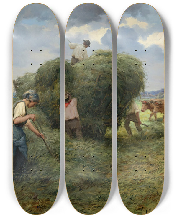 Triptych art skateboard deck of Ernest Chateignon The Reapers by Ernest Chateignon (1865)