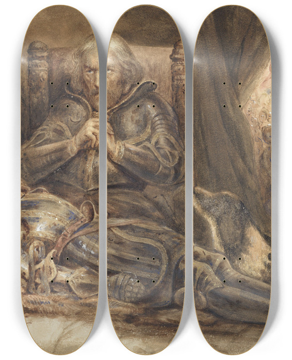 Triptych art skateboard deck of Ary Scheffer Eberhard Von Wrttenberg Treurend Om Zijn Zoon by Ary Scheffer (1795-1858)