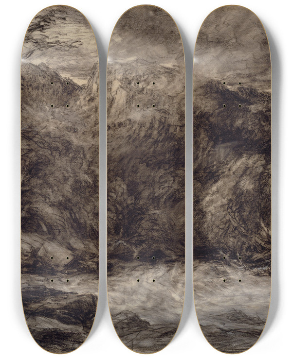 Triptych art skateboard deck of David Cox A Mountain Torrent by David Cox (1783-1859)