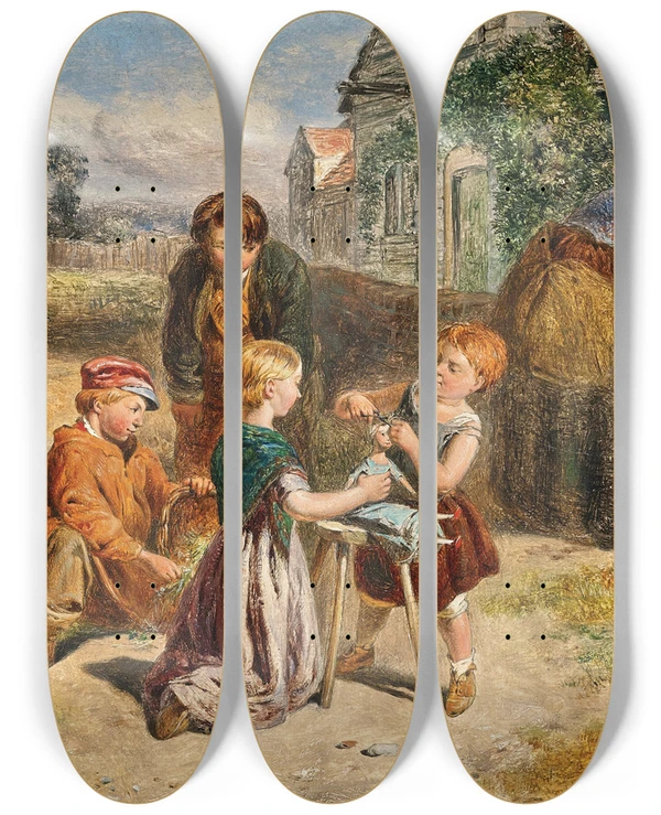 Triptych art skateboard deck of Charles Thomas Bale Puppets by Charles Thomas Bale