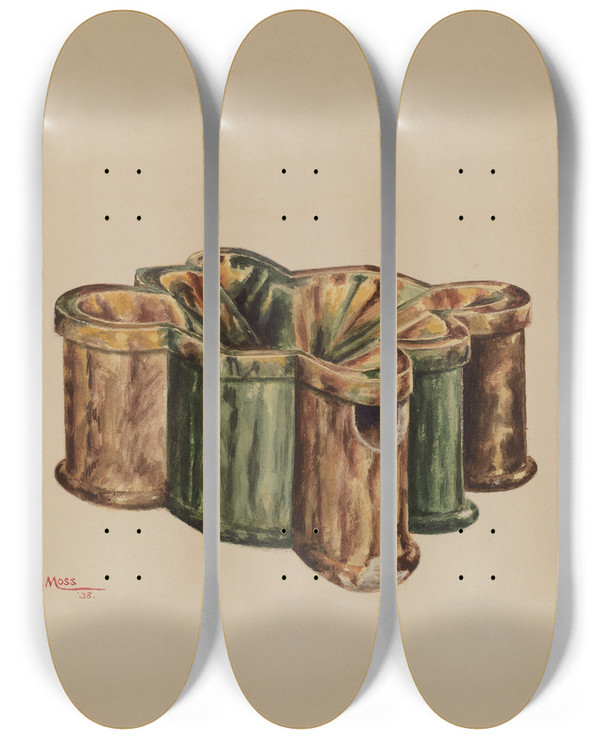 Triptych art skateboard deck of Charles Moss Cuspidor by Charles Moss