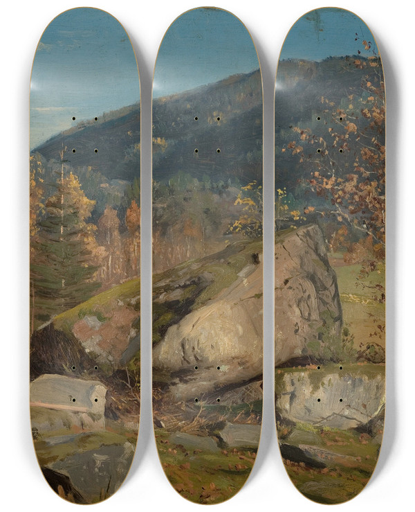 Triptych art skateboard deck of Amaldus Nielsen Hstdag Bjelland Mandal_2 by Amaldus Nielsen (1838-1932)