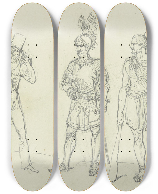 Triptych art skateboard deck of Friedrich Mosbrugger  Ein Herr Ein Ritter Und Ein Krieger by Friedrich Mosbrugger (1804-1830)