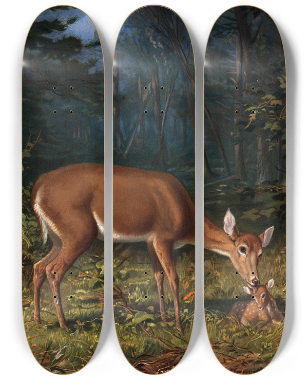 Triptych art skateboard deck of Arthur Fitzwilliam Tait Maternal Love by Arthur Fitzwilliam Tait (1819-1905)