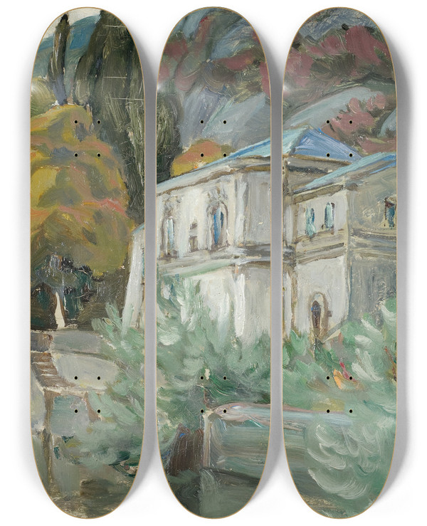 Triptych art skateboard deck of Anna Boberg By Lago Di Como Study From Italy by Anna Boberg (1864-1935)