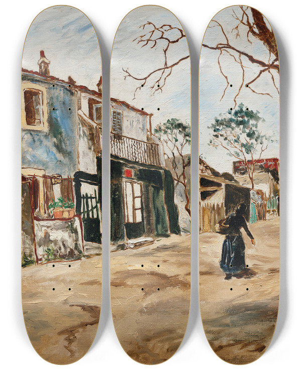 Triptych art skateboard deck of Marcel Leprin Rue Saintouen by Marcel Leprin (1891-1933)