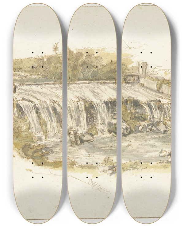 Triptych art skateboard deck of Gillis Neyts Waterval by Gillis Neyts (1618-1678)