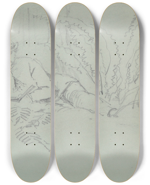 Triptych art skateboard deck of Nicholas Chevalier Lynwood by Nicholas Chevalier (1828-1902)